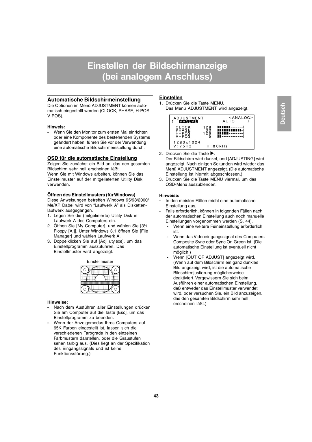 Sharp LL-T1803-H Einstellen der Bildschirmanzeige Bei analogem Anschluss, Automatische Bildschirmeinstellung 