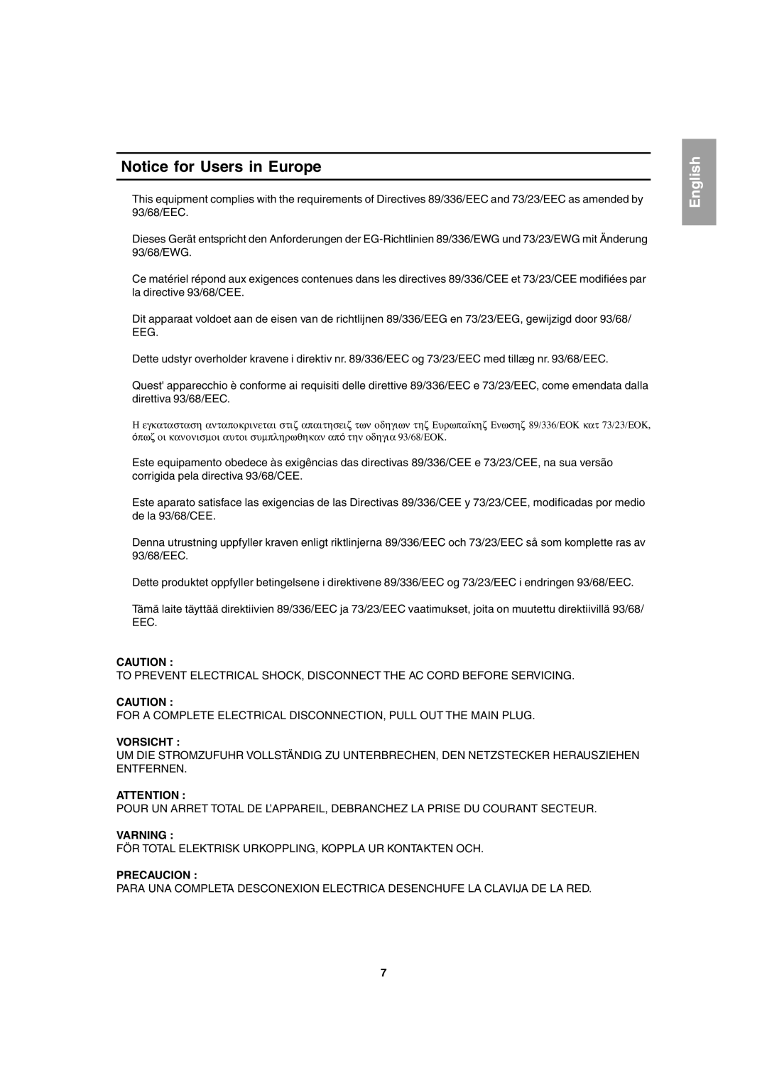 Sharp LL-T1803-H operation manual Vorsicht, Varning, Precaucion 