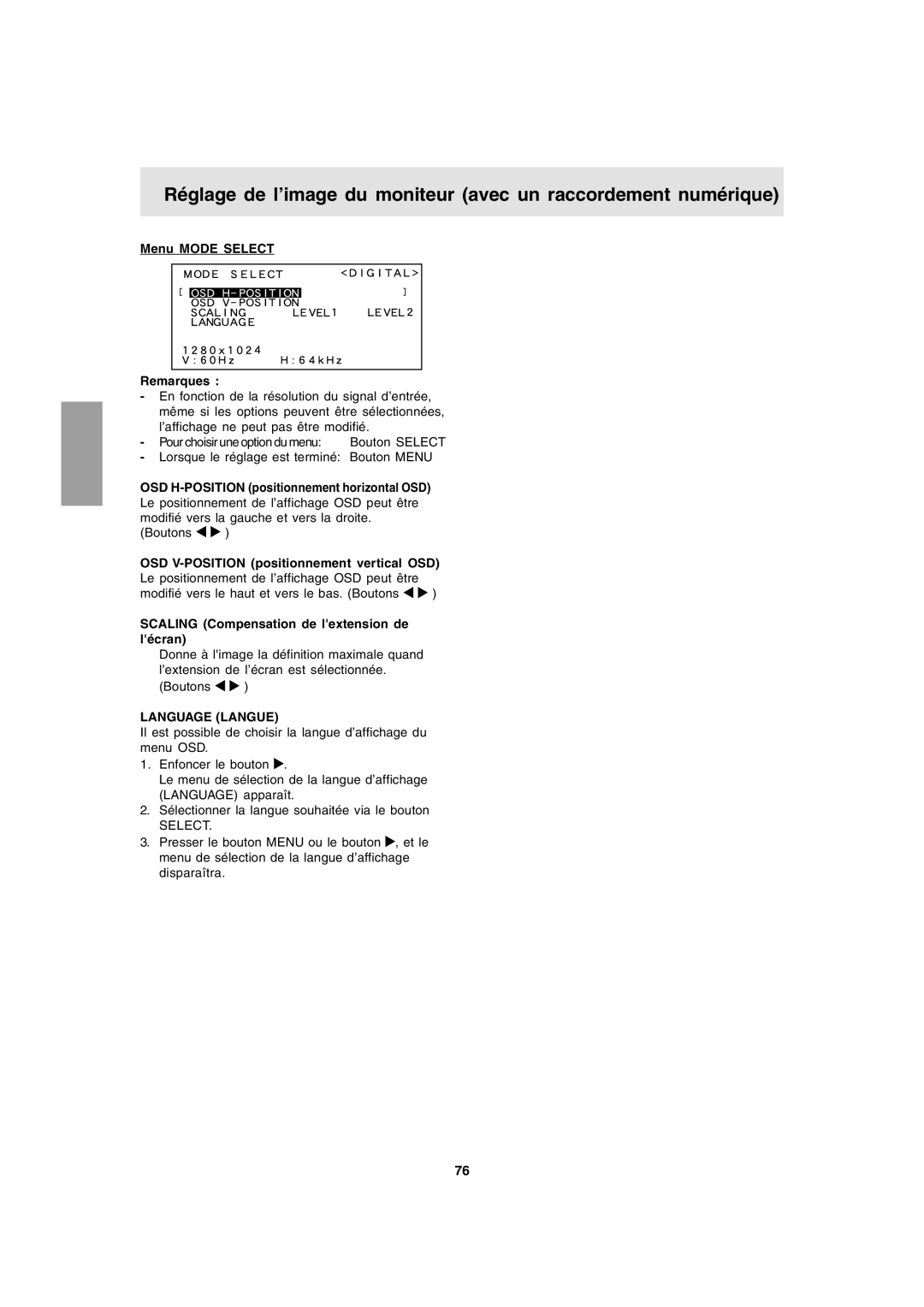 Sharp LL-T1803-H operation manual OSD V-POSITION positionnement vertical OSD 