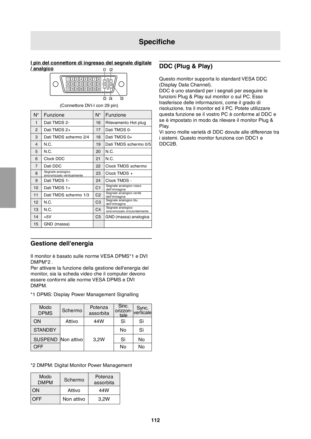 Sharp LL-T1811W operation manual Gestione dellenergia, 112 