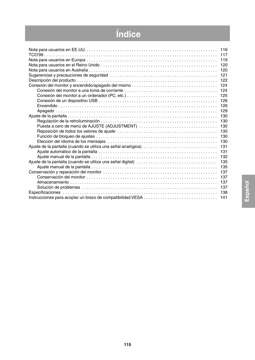 Sharp LL-T1811W operation manual Índice, 115 