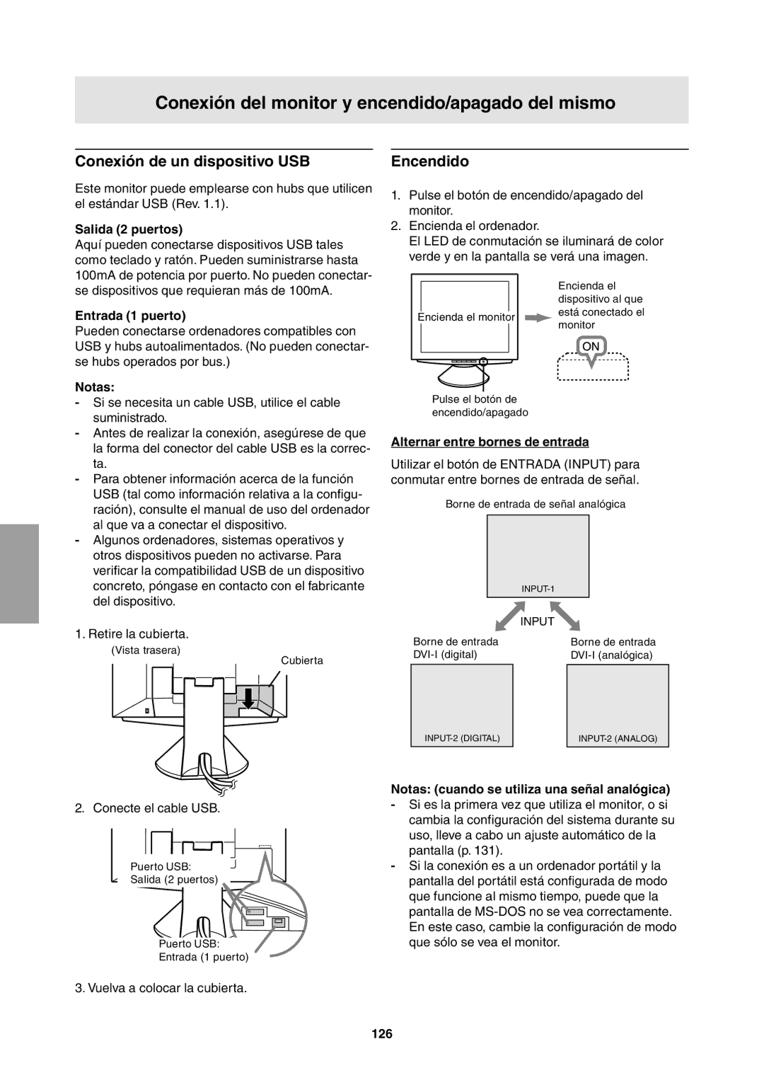 Sharp LL-T1811W operation manual Conexión de un dispositivo USB, Encendido 