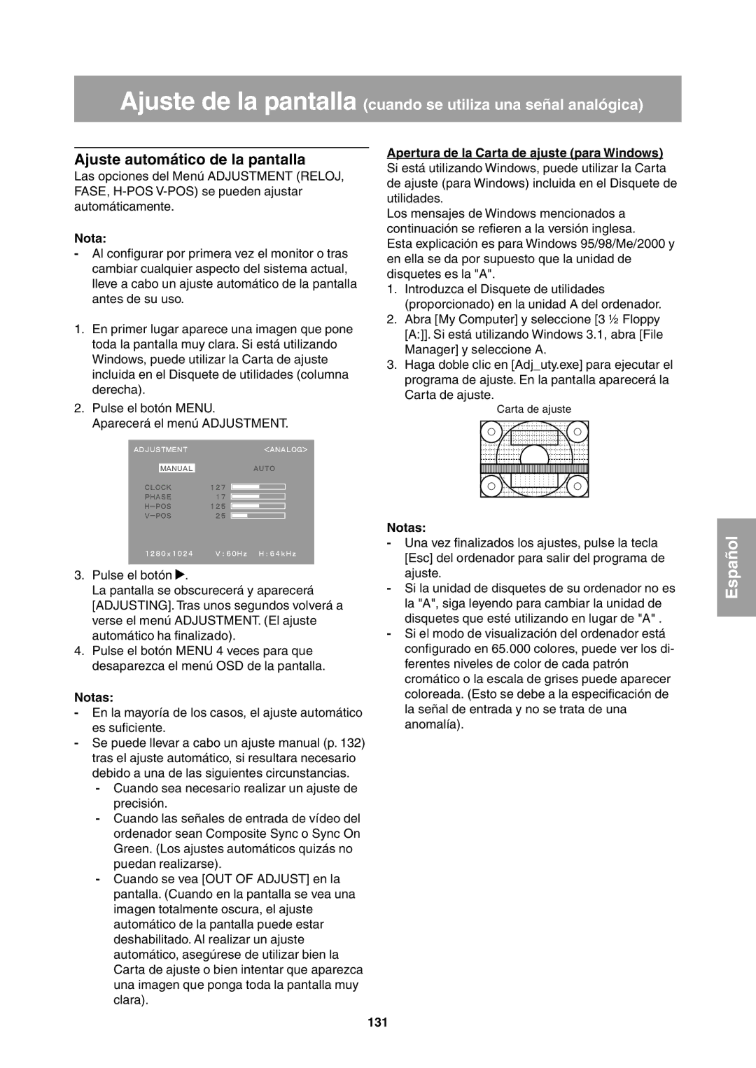 Sharp LL-T1811W operation manual Ajuste automático de la pantalla, 131 