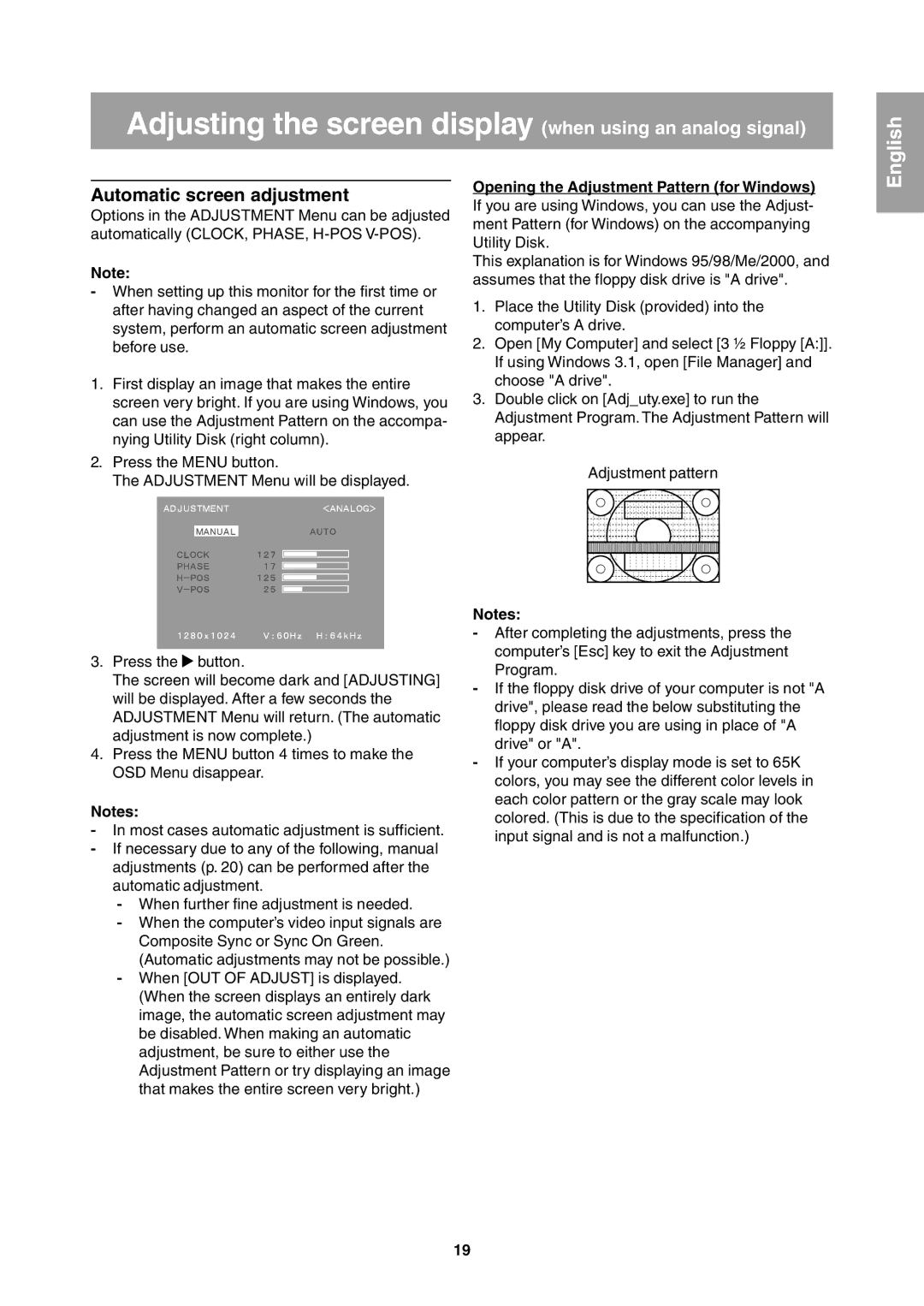 Sharp LL-T1811W operation manual Adjusting the screen display when using an analog signal, Automatic screen adjustment 