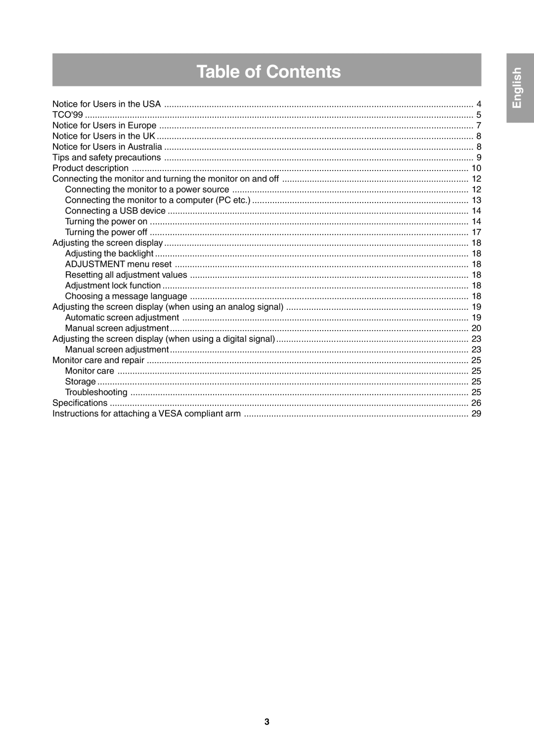 Sharp LL-T1811W operation manual Table of Contents 