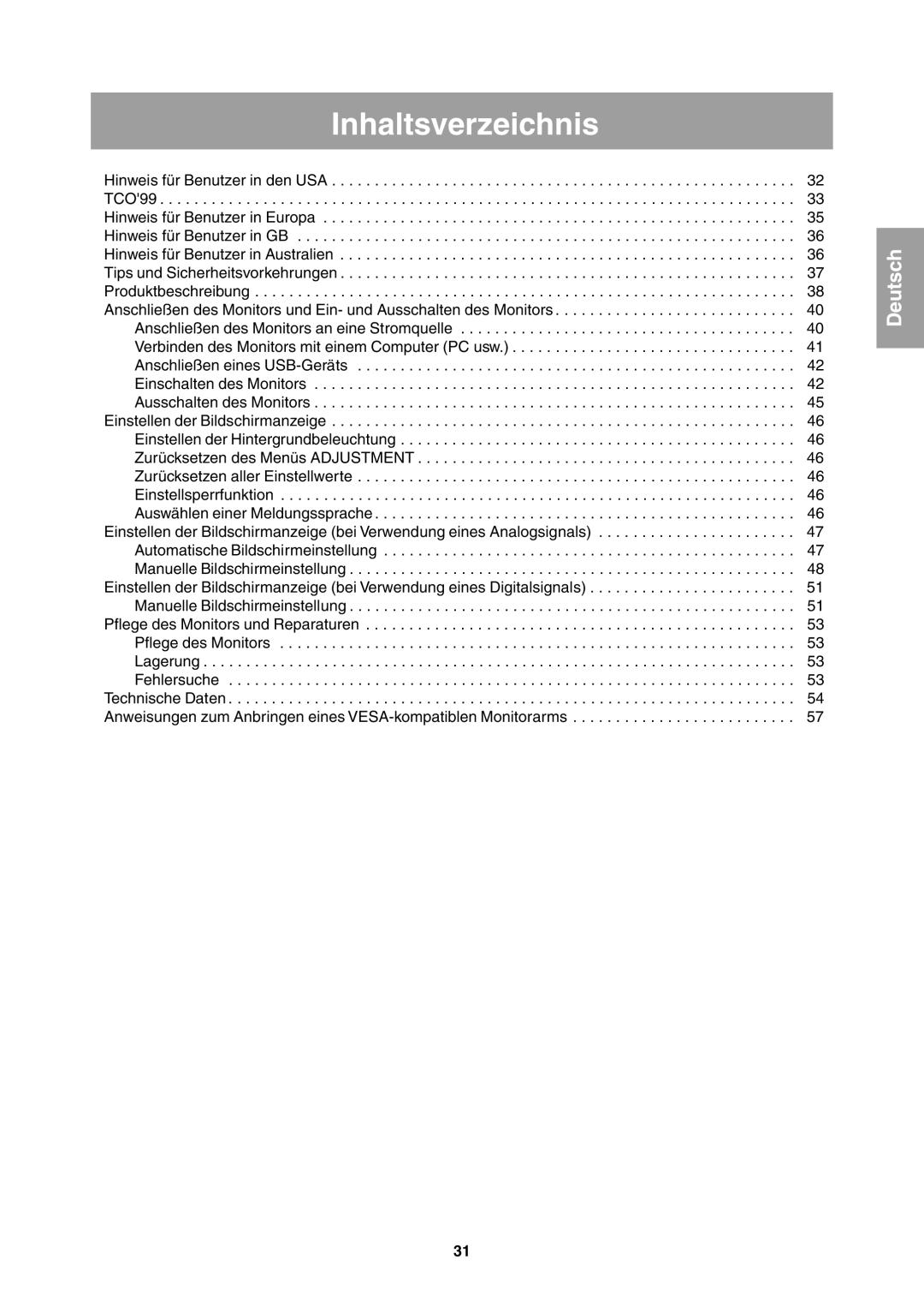 Sharp LL-T1811W operation manual Inhaltsverzeichnis 