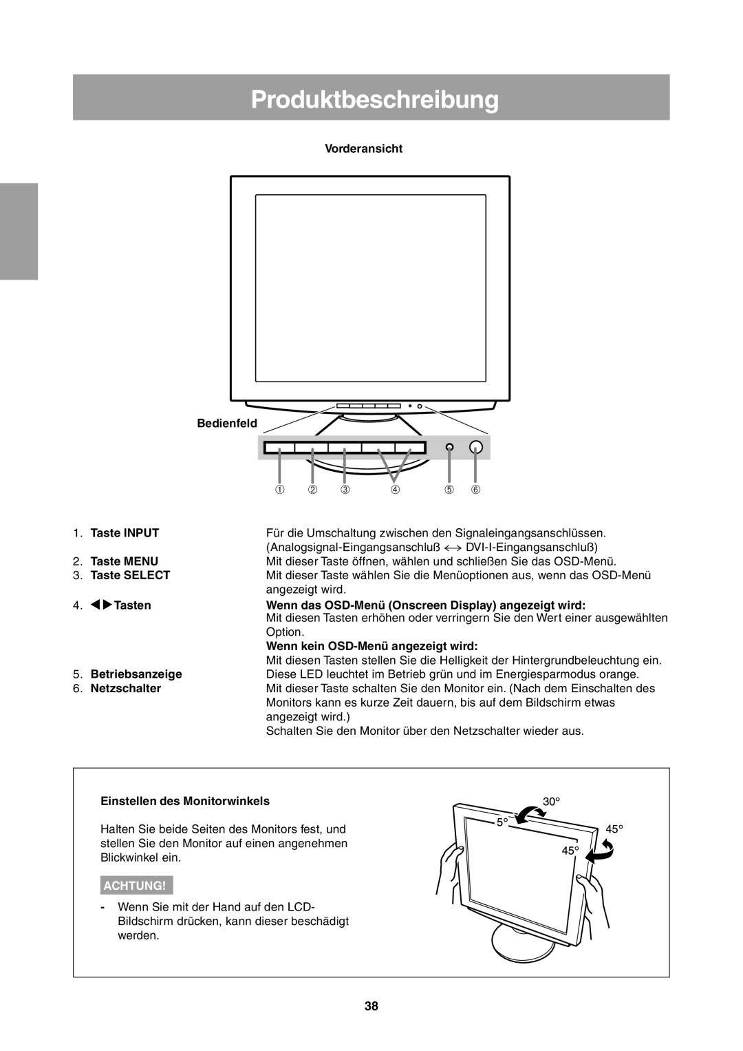 Sharp LL-T1811W operation manual Produktbeschreibung 