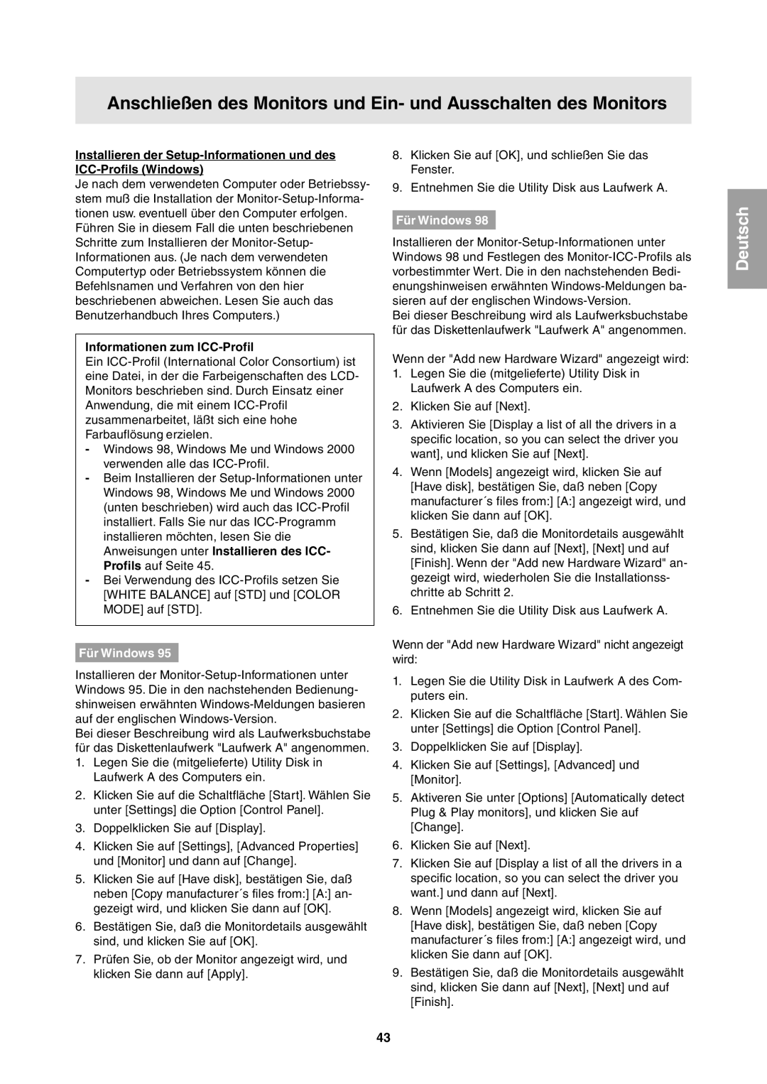 Sharp LL-T1811W operation manual Informationen zum ICC-Profil, Für Windows 