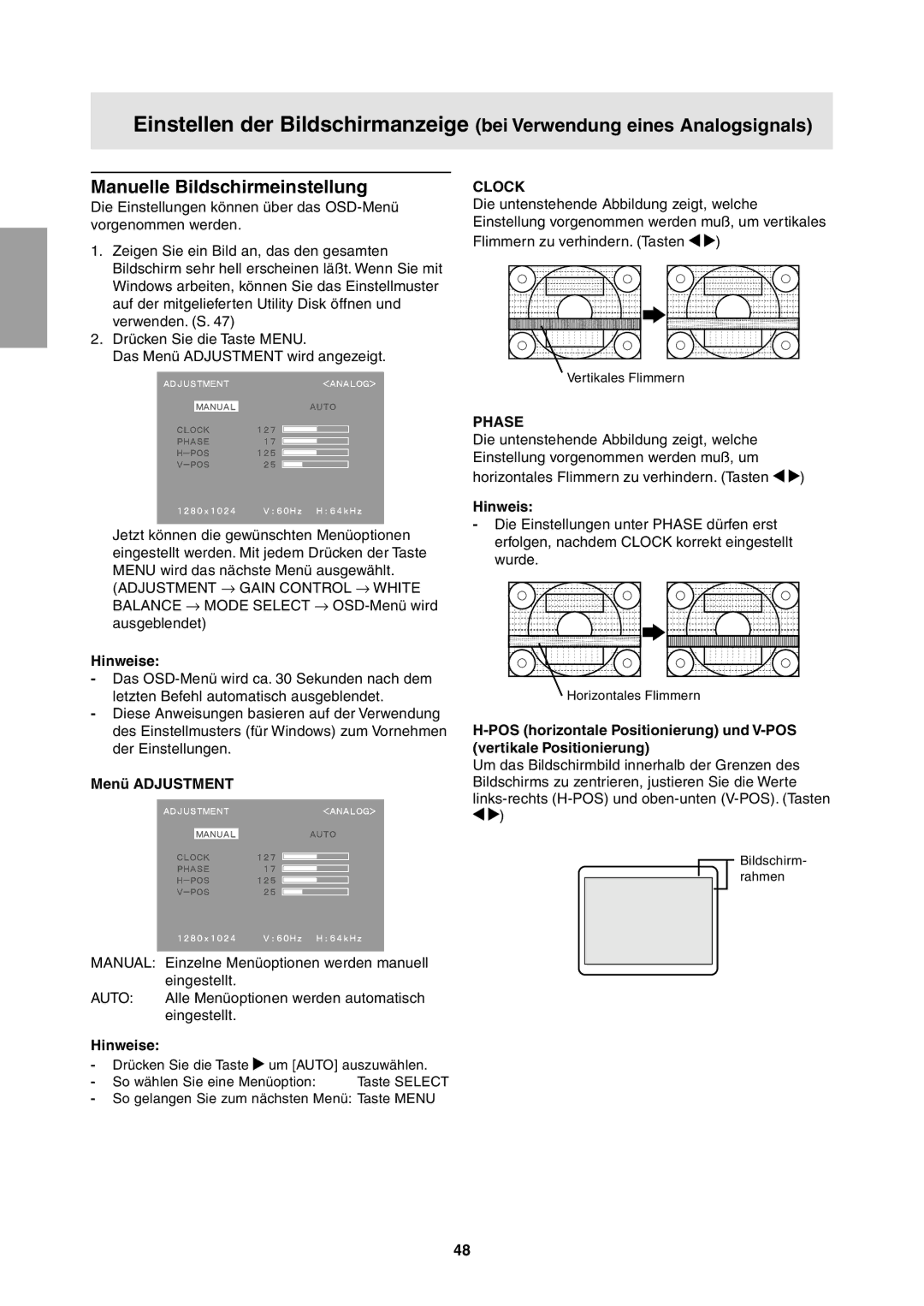 Sharp LL-T1811W operation manual Menü Adjustment, Clock 