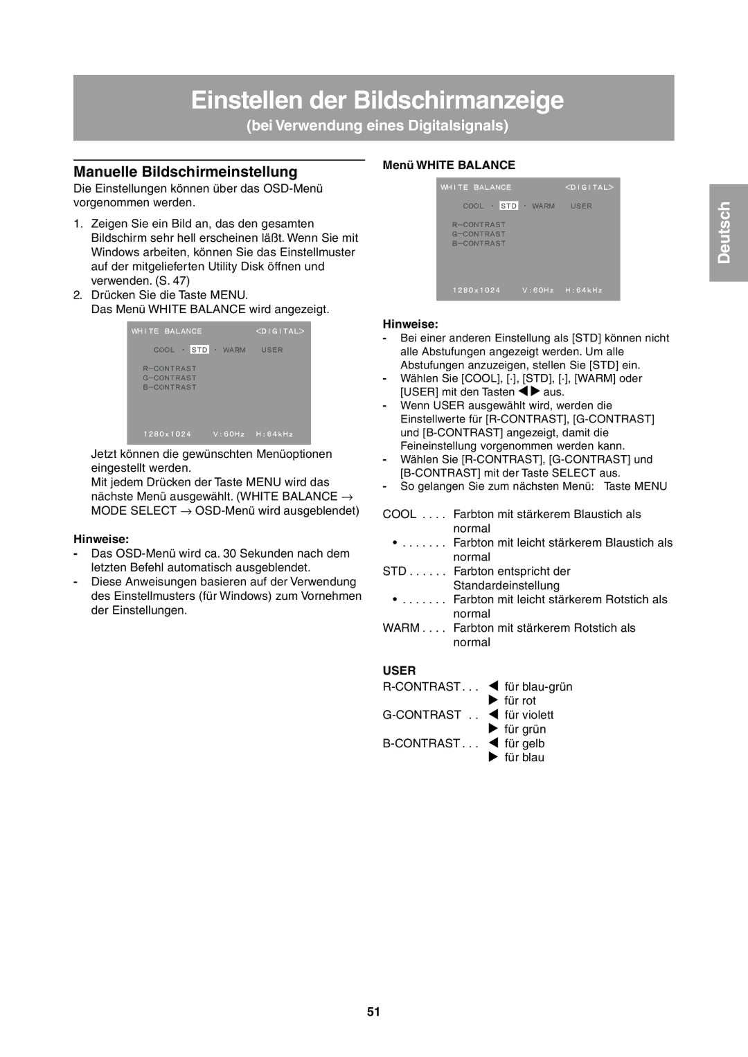 Sharp LL-T1811W operation manual Bei Verwendung eines Digitalsignals 