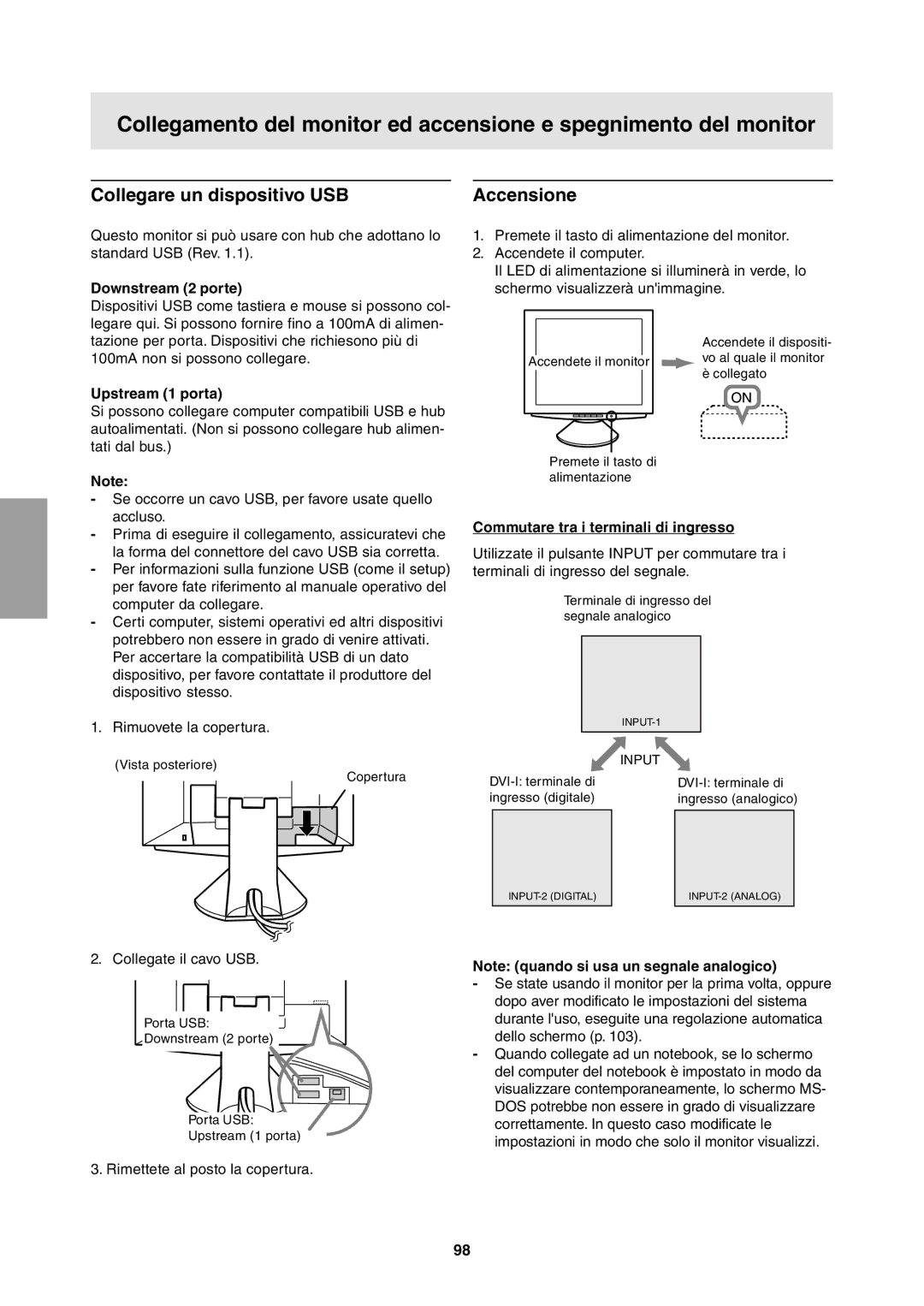 Sharp LL-T1811W operation manual Collegare un dispositivo USB, Accensione, Downstream 2 porte, Upstream 1 porta 