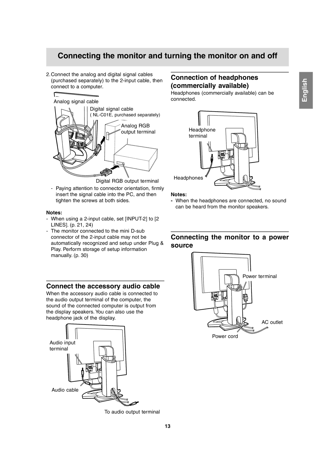 Sharp LL-T1815 operation manual Connect the accessory audio cable, Connection of headphones commercially available 