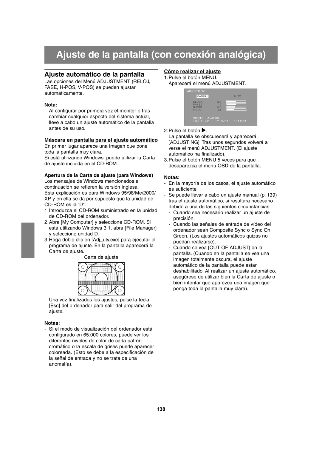 Sharp LL-T1815 Ajuste de la pantalla con conexión analógica, Ajuste automático de la pantalla, Cómo realizar el ajuste 