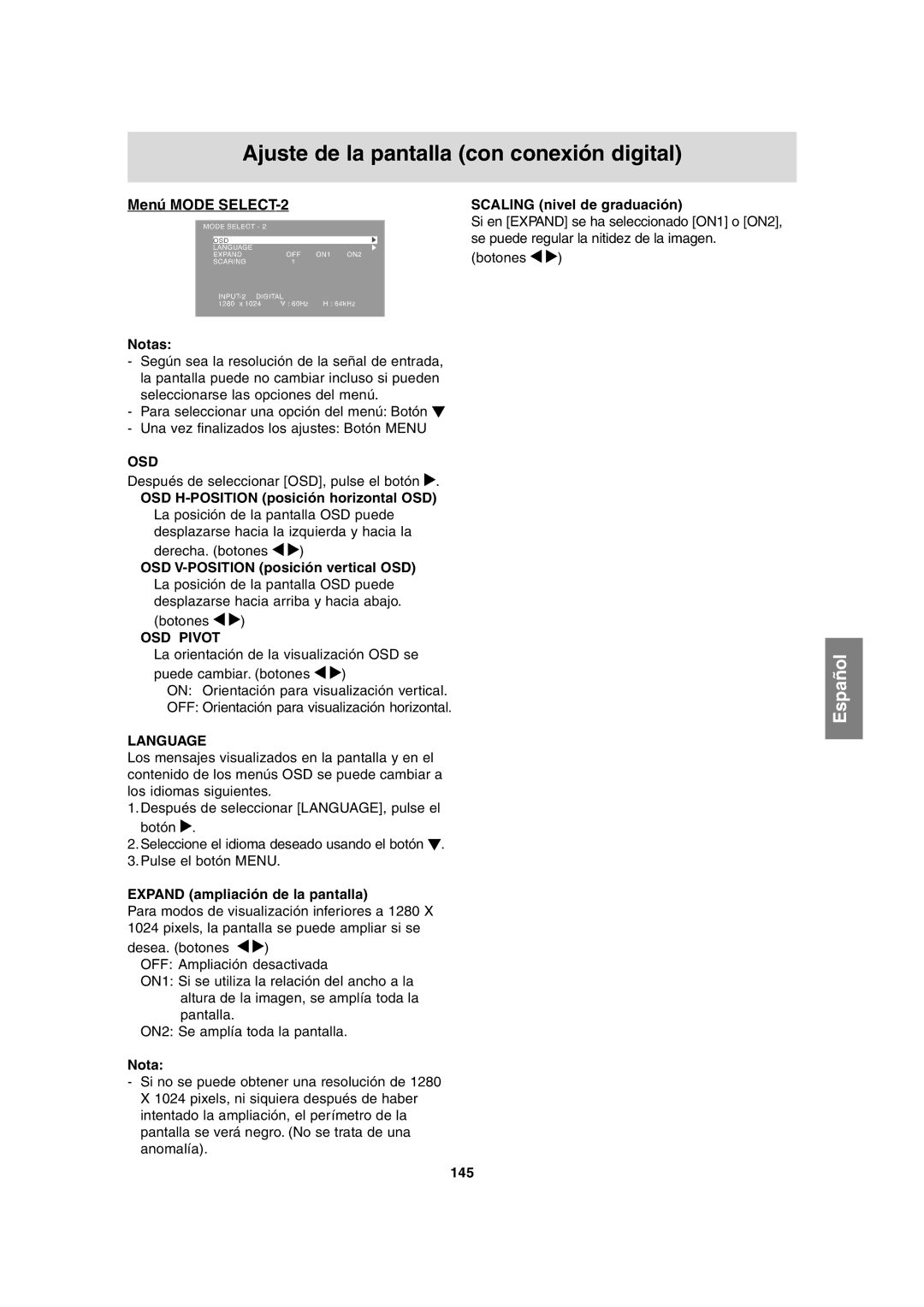 Sharp LL-T1815 operation manual Menú Mode SELECT-2, 145 