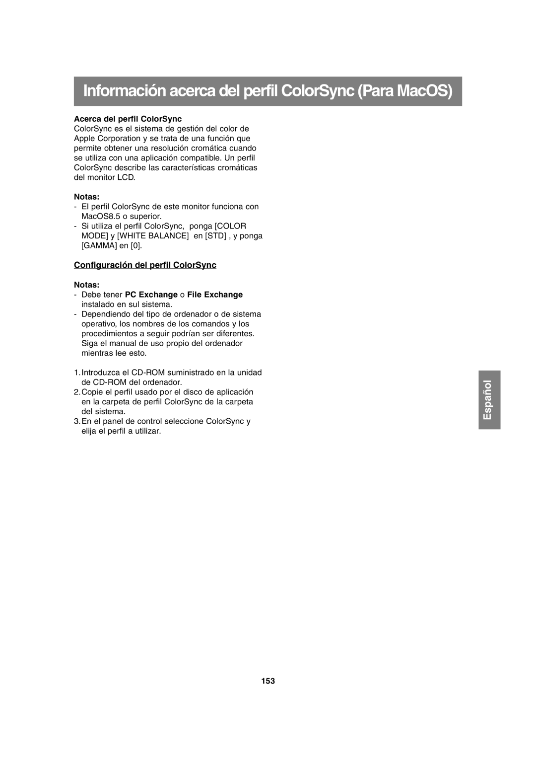 Sharp LL-T1815 operation manual Configuración del perfil ColorSync, Acerca del perfil ColorSync, 153 