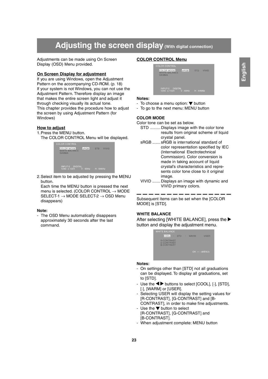 Sharp LL-T1815 operation manual Adjusting the screen display With digital connection 