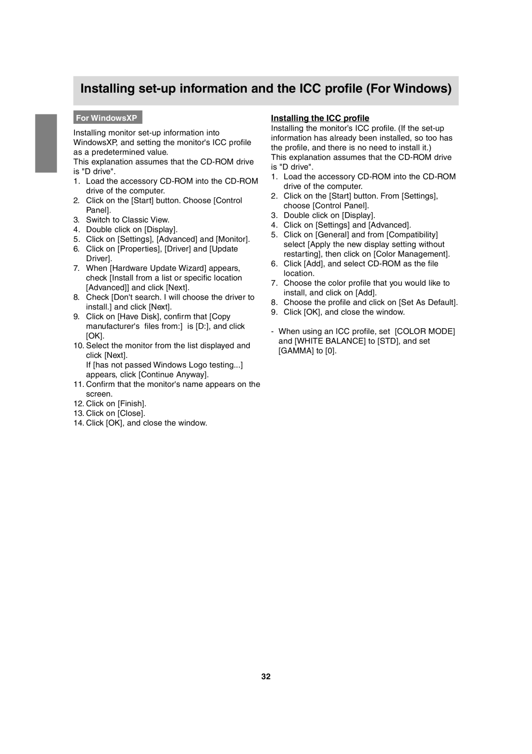 Sharp LL-T1815 operation manual Installing the ICC profile, For WindowsXP 