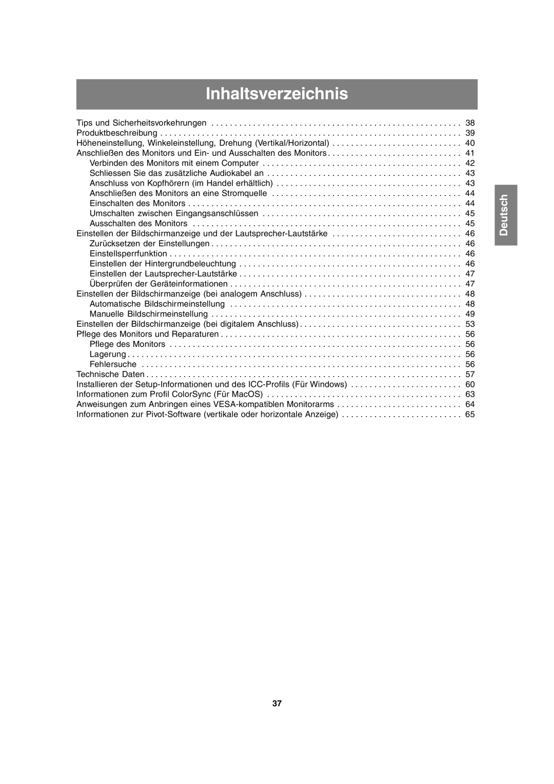 Sharp LL-T1815 operation manual Inhaltsverzeichnis 