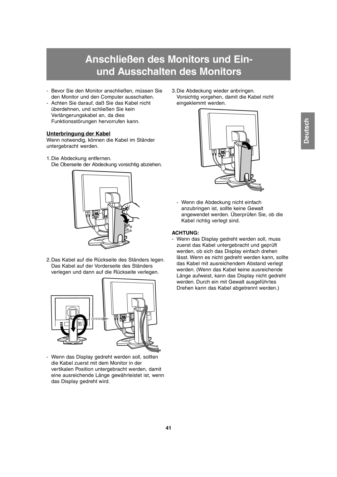 Sharp LL-T1815 operation manual Unterbringung der Kabel 