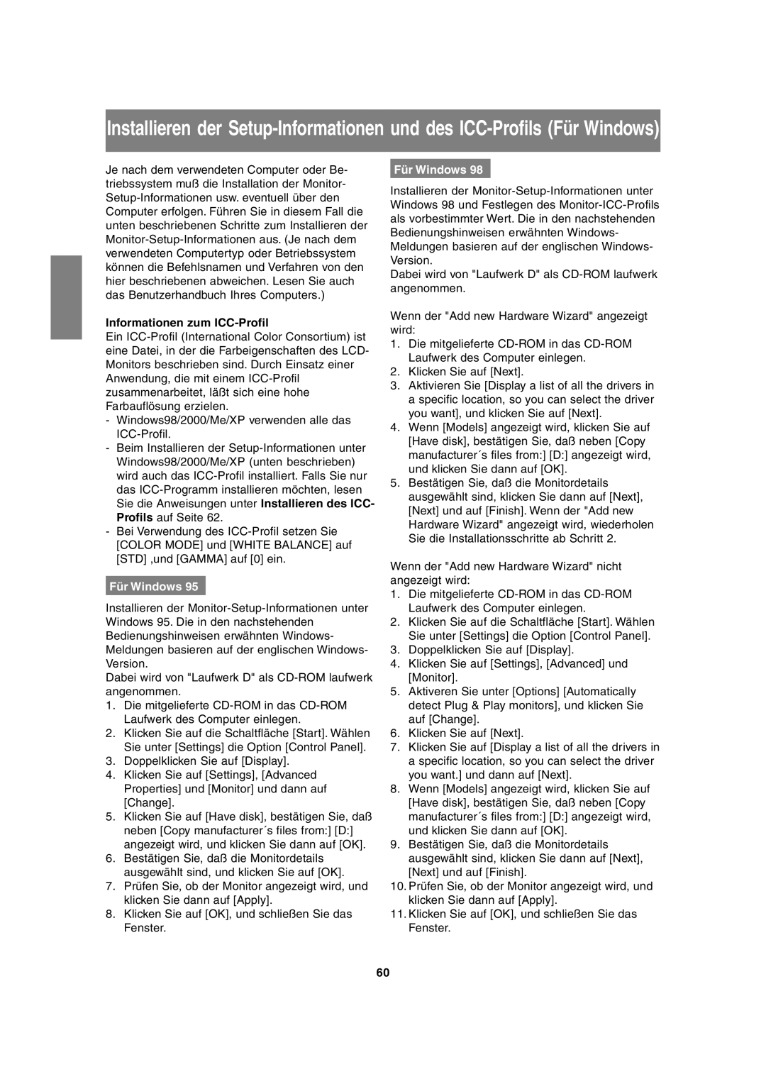 Sharp LL-T1815 operation manual Informationen zum ICC-Profil, Für Windows 