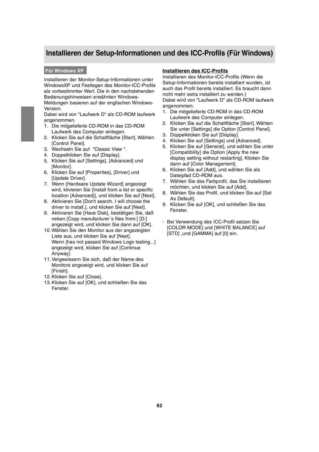 Sharp LL-T1815 operation manual Installieren des ICC-Profils, Für Windows XP 