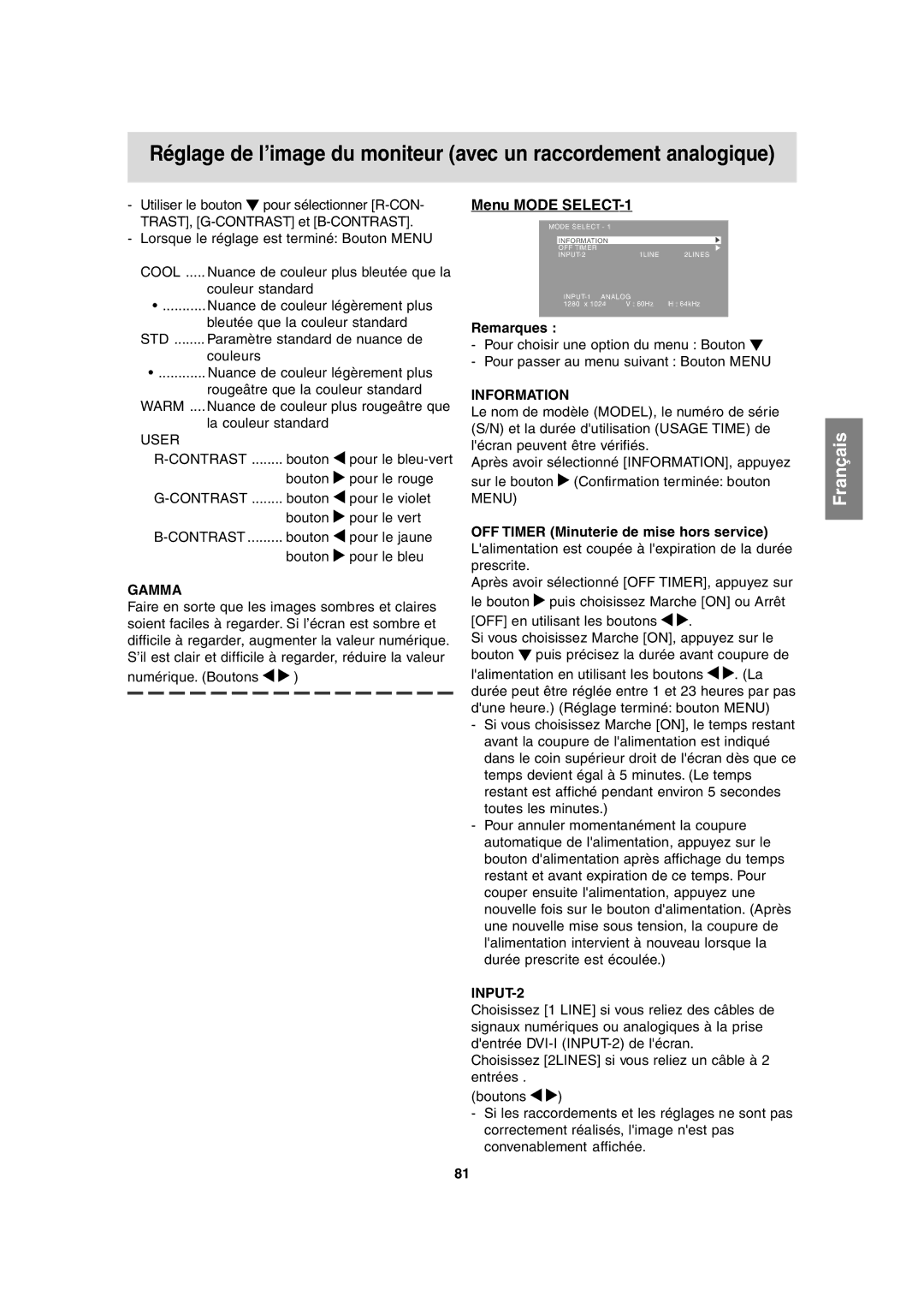 Sharp LL-T1815 operation manual Menu Mode SELECT-1 