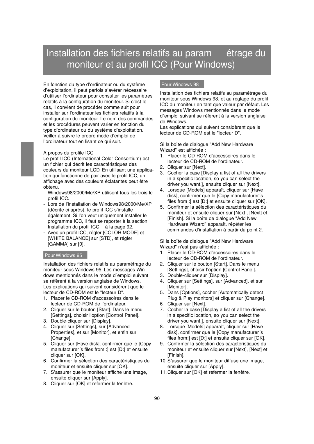 Sharp LL-T1815 operation manual Propos du profile ICC, Pour Windows 