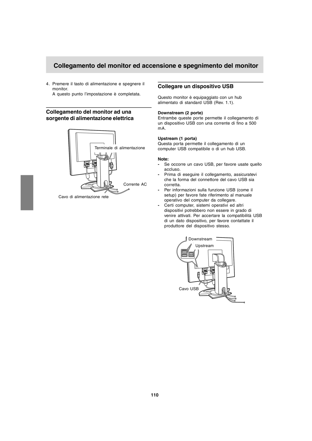 Sharp LL-T1820-B operation manual Collegare un dispositivo USB, Downstream 2 porte, Upstream 1 porta, 110 