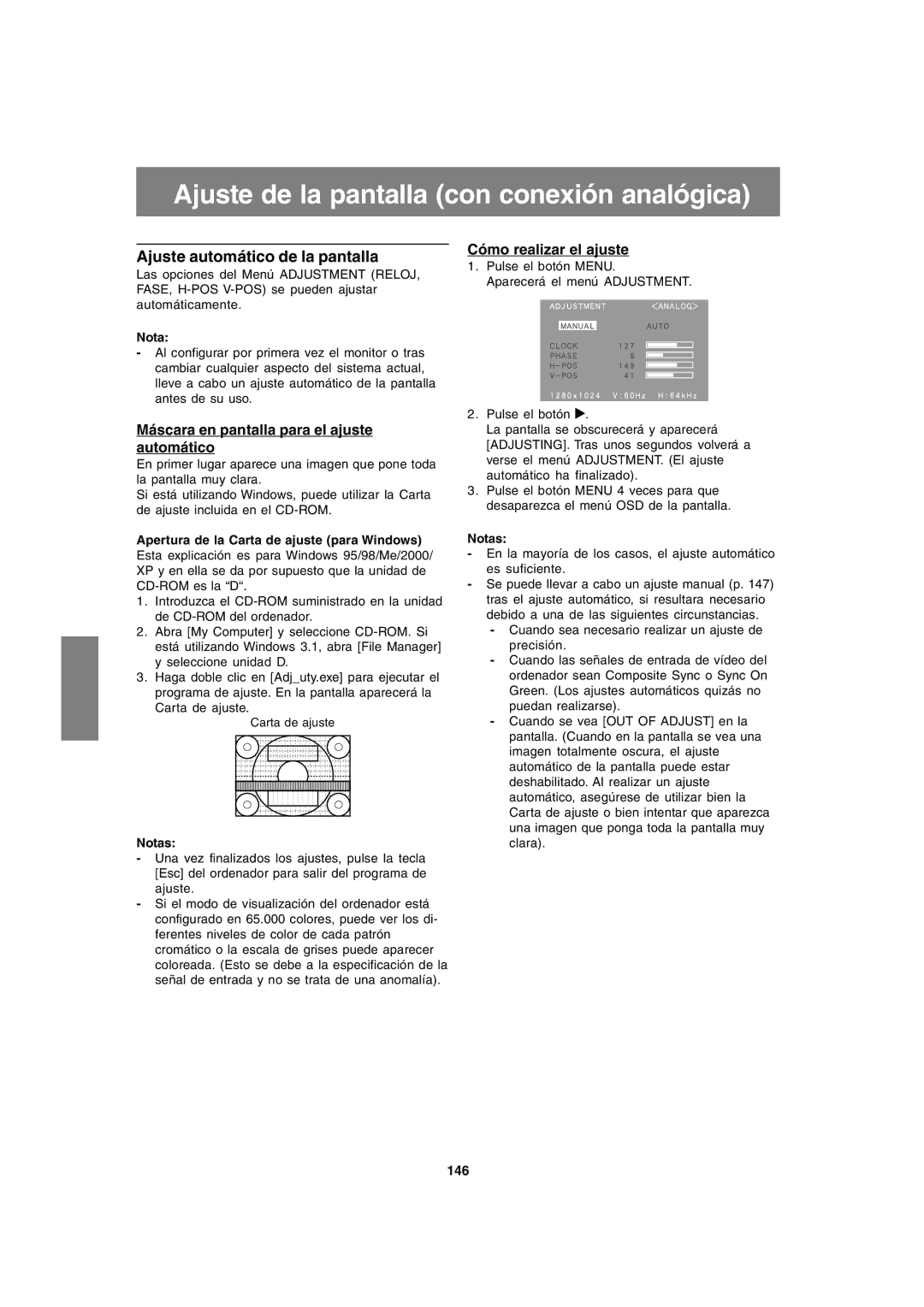 Sharp LL-T1820-B Ajuste de la pantalla con conexión analógica, Ajuste automático de la pantalla, Cómo realizar el ajuste 