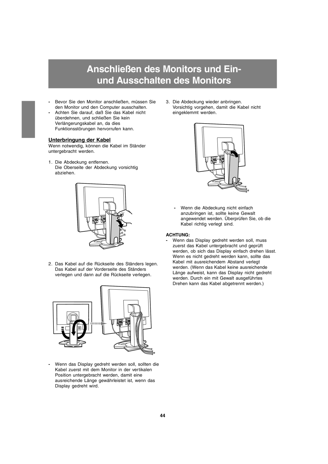 Sharp LL-T1820-B operation manual Unterbringung der Kabel 