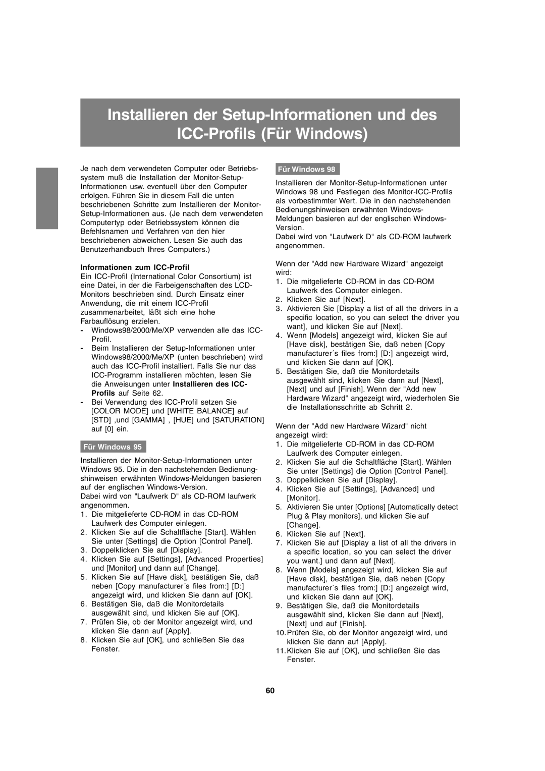 Sharp LL-T1820-B operation manual Informationen zum ICC-Profil, Für Windows 