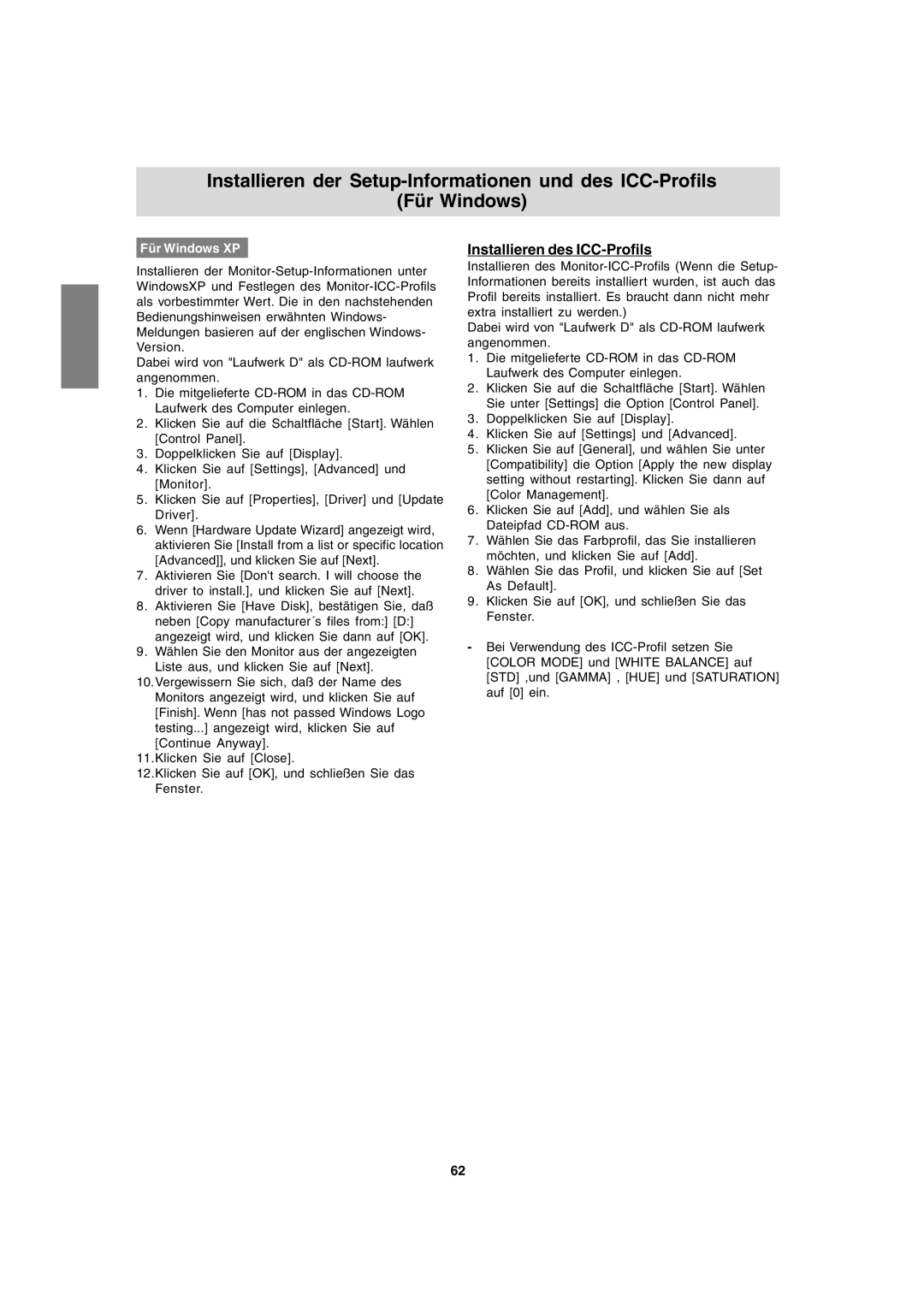 Sharp LL-T1820-B operation manual Installieren des ICC-Profils, Für Windows XP 