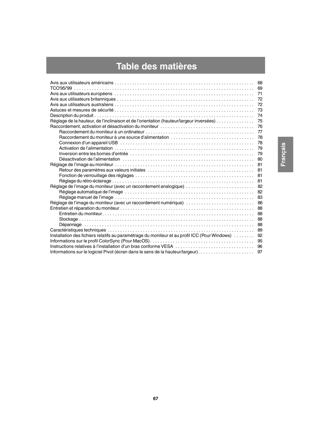 Sharp LL-T1820-B operation manual Table des matières 