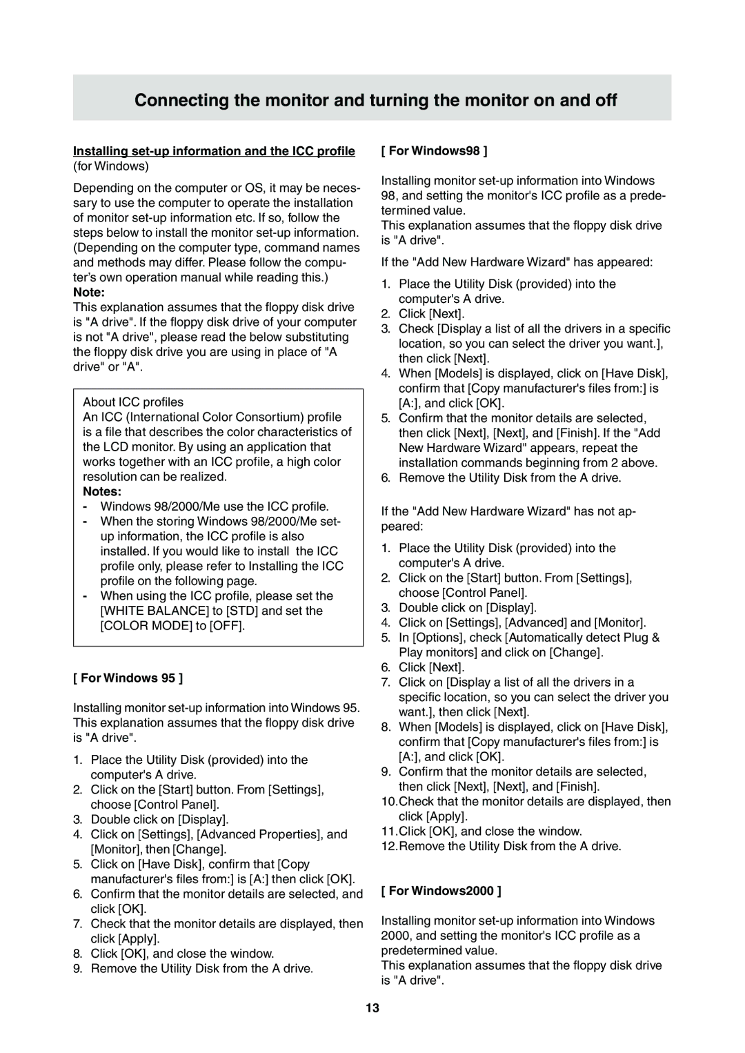 Sharp LL-T2000A operation manual For Windows98, For Windows2000 