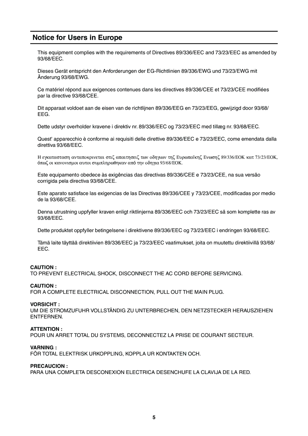 Sharp LL-T2000A operation manual Vorsicht, Varning, Precaucion 