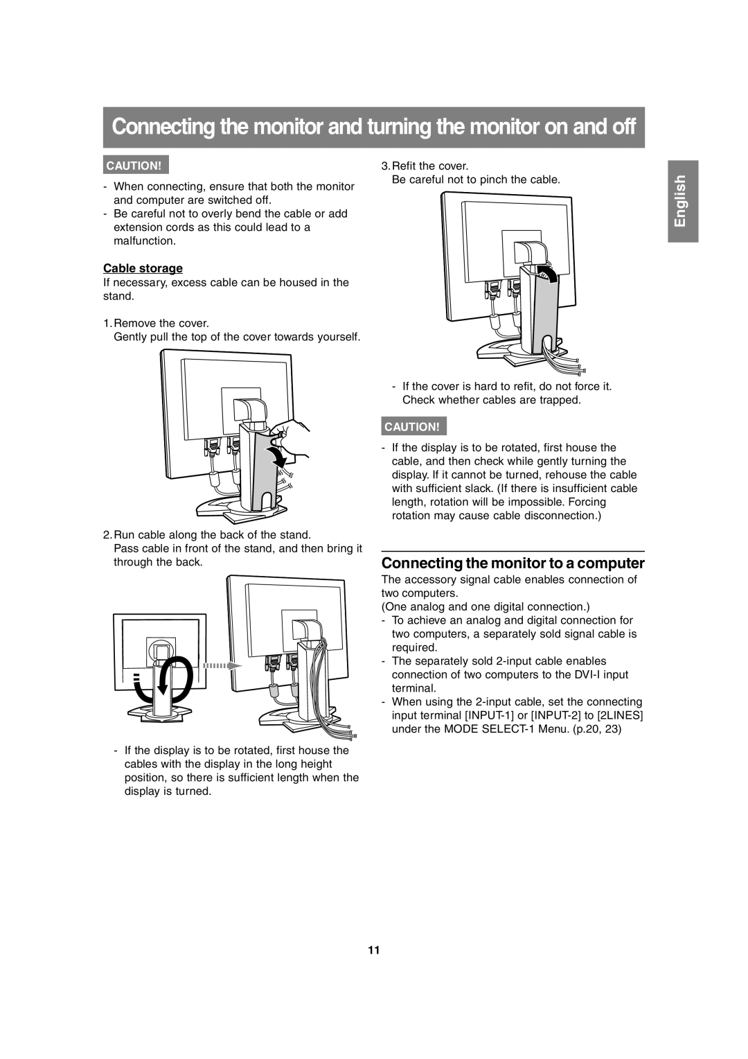 Sharp LL-T2020 operation manual Connecting the monitor to a computer, Cable storage 