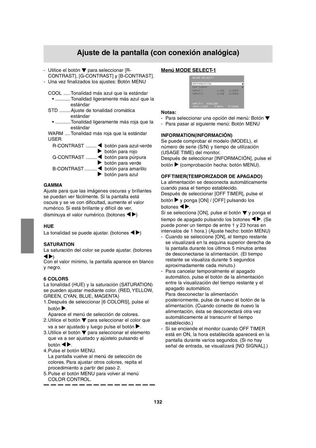 Sharp LL-T2020 operation manual Menú Mode SELECT-1, Informationinformación, 132 