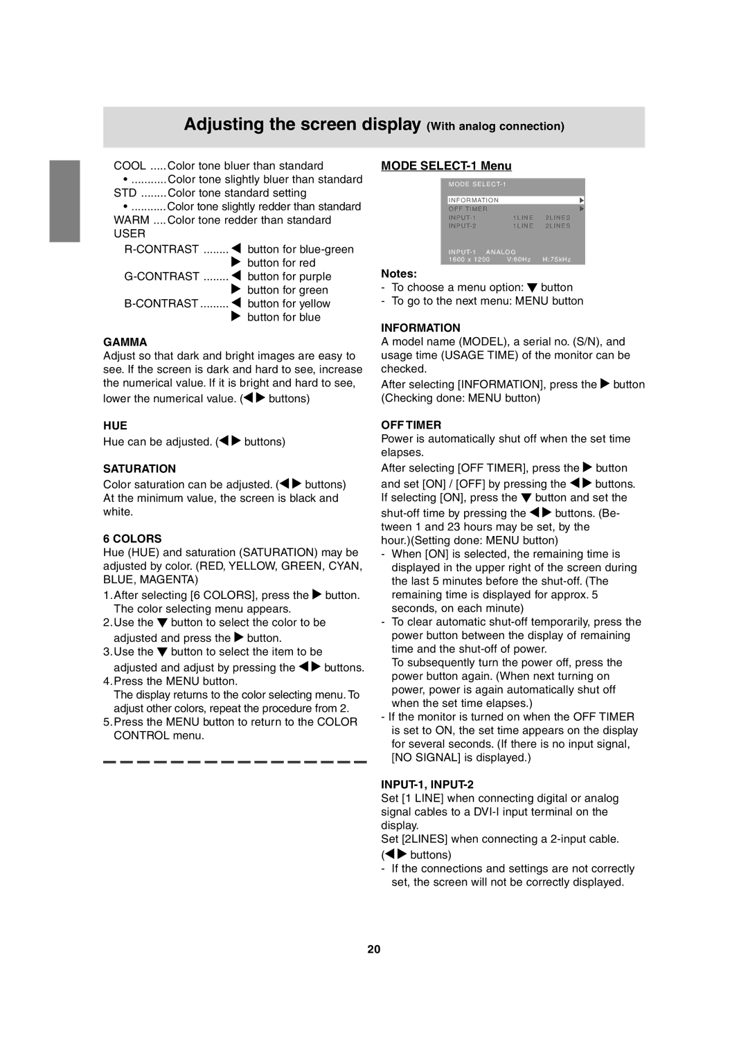 Sharp LL-T2020 operation manual Mode SELECT-1 Menu 