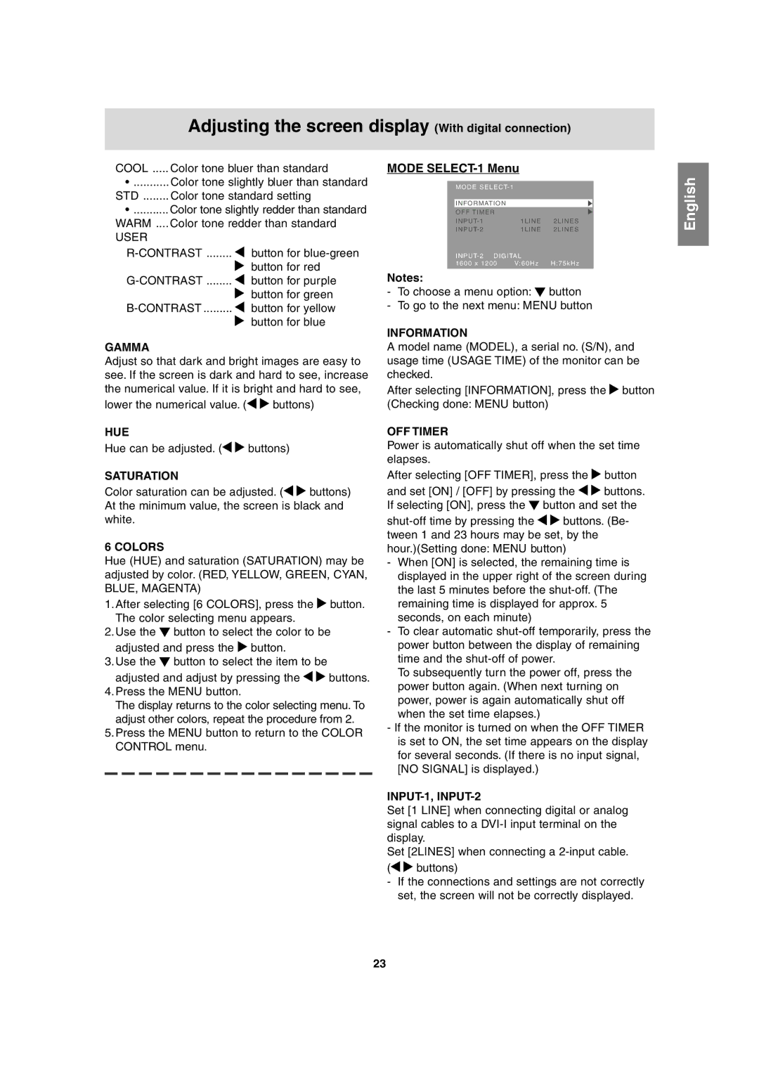 Sharp LL-T2020 operation manual Adjusting the screen display With digital connection, Gamma 