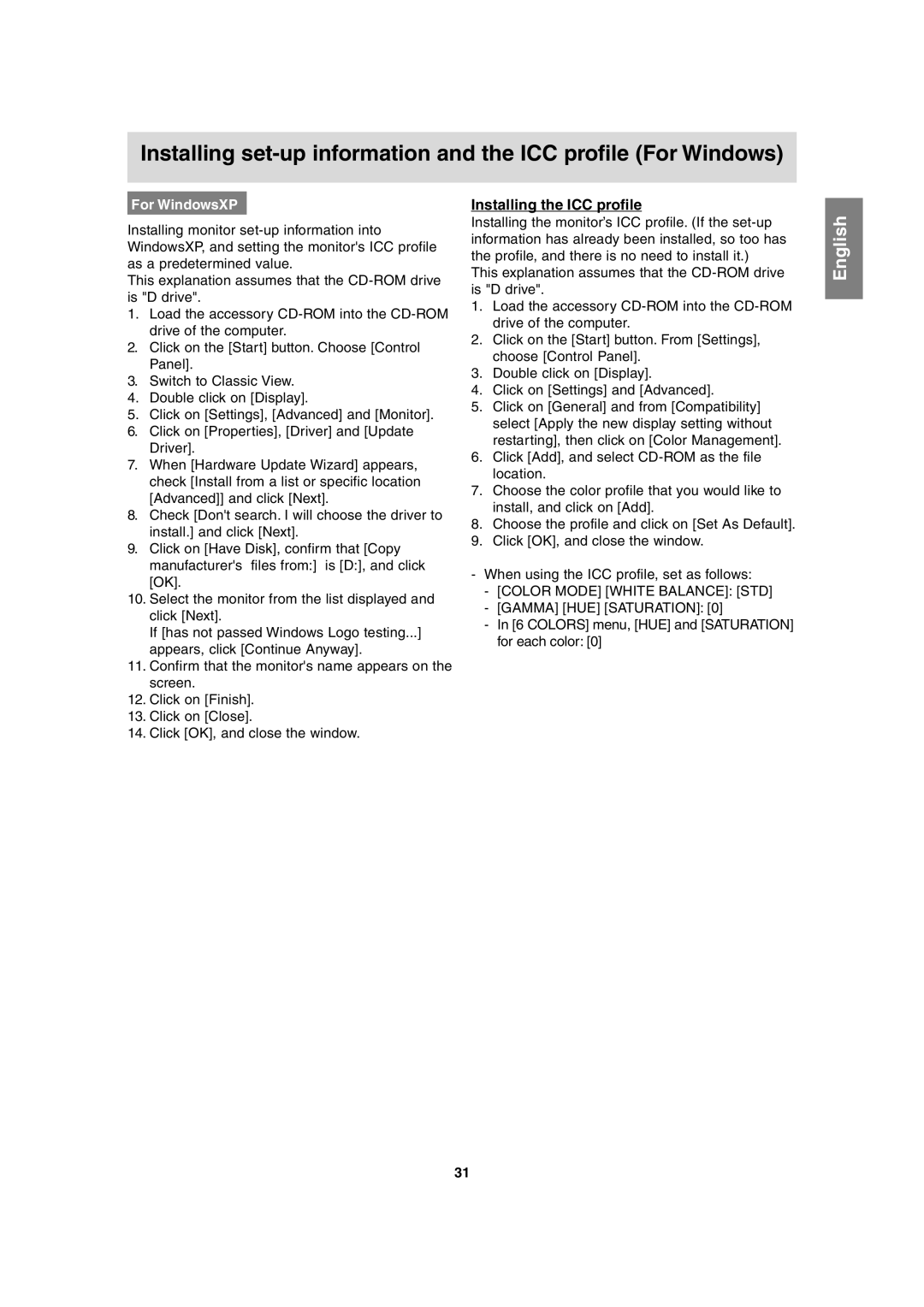 Sharp LL-T2020 operation manual Installing the ICC profile, For WindowsXP 