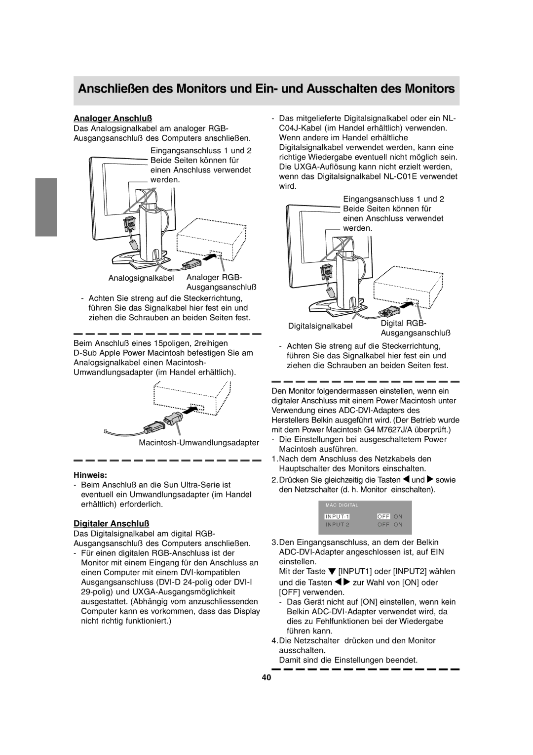 Sharp LL-T2020 operation manual Analoger Anschluß, Digitaler Anschluß 