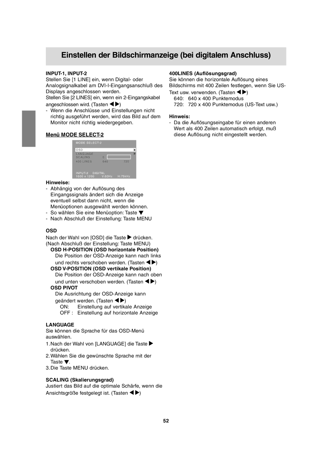 Sharp LL-T2020 operation manual Menü Mode SELECT-2 