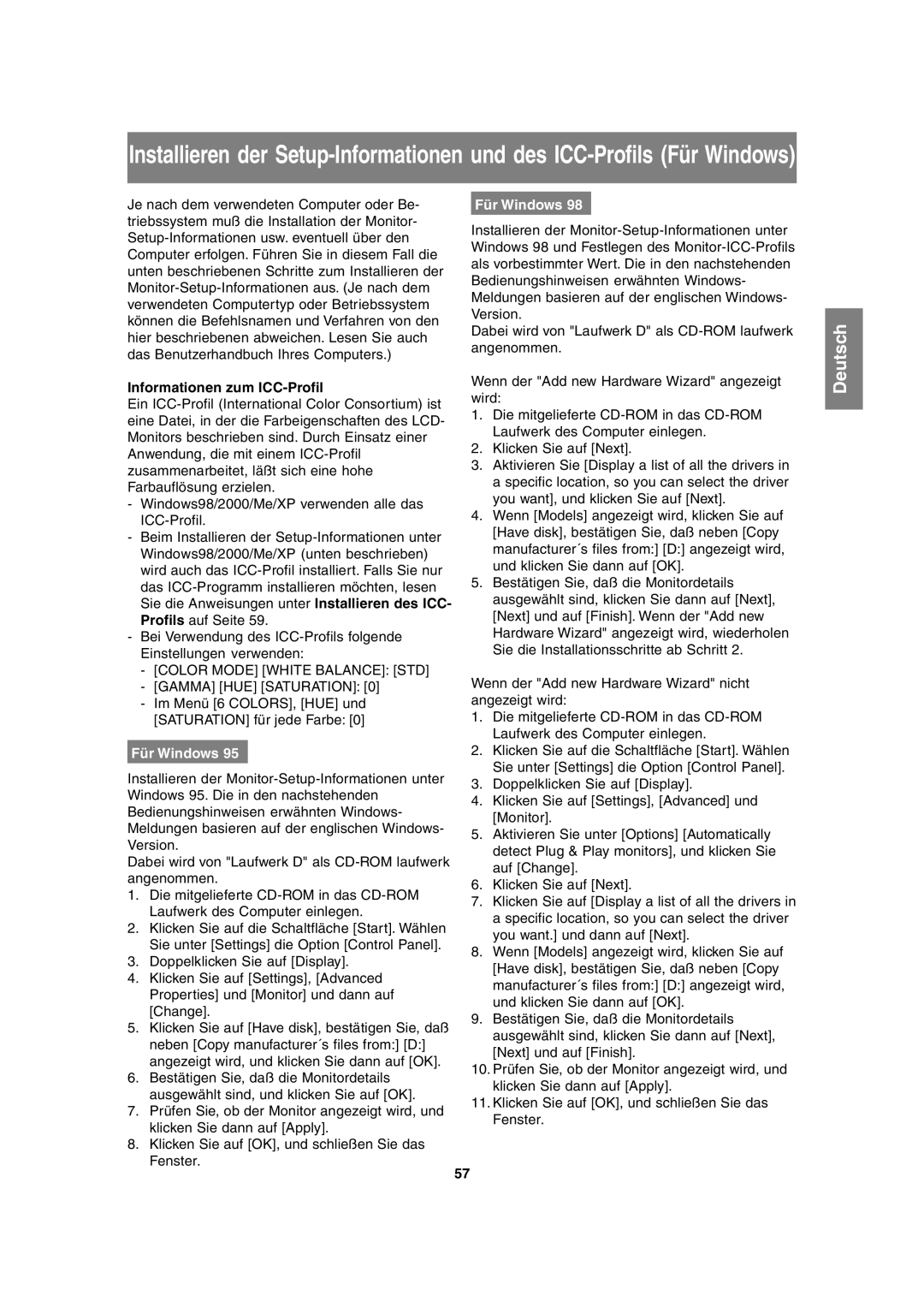 Sharp LL-T2020 operation manual Informationen zum ICC-Profil, Für Windows 