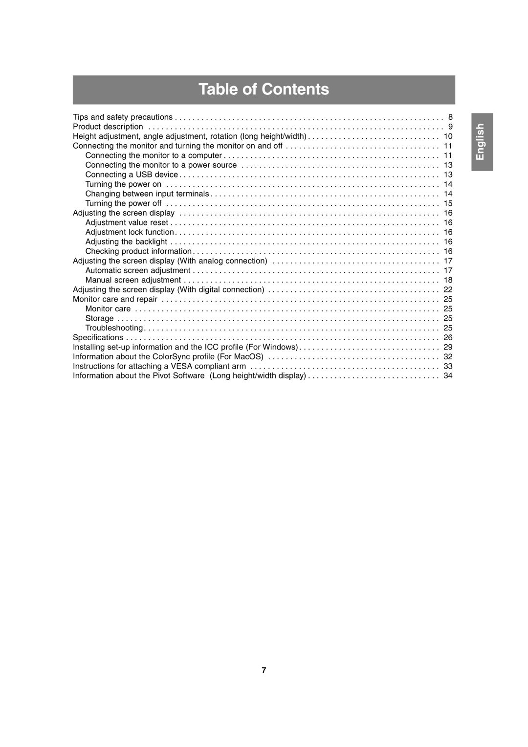 Sharp LL-T2020 operation manual Table of Contents 