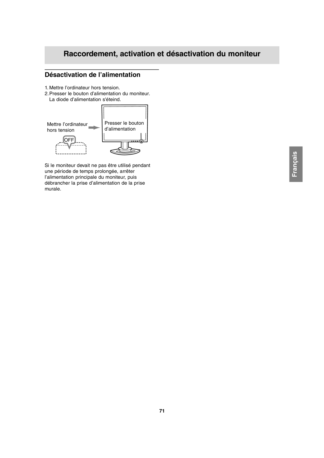 Sharp LL-T2020 operation manual Désactivation de l’alimentation 