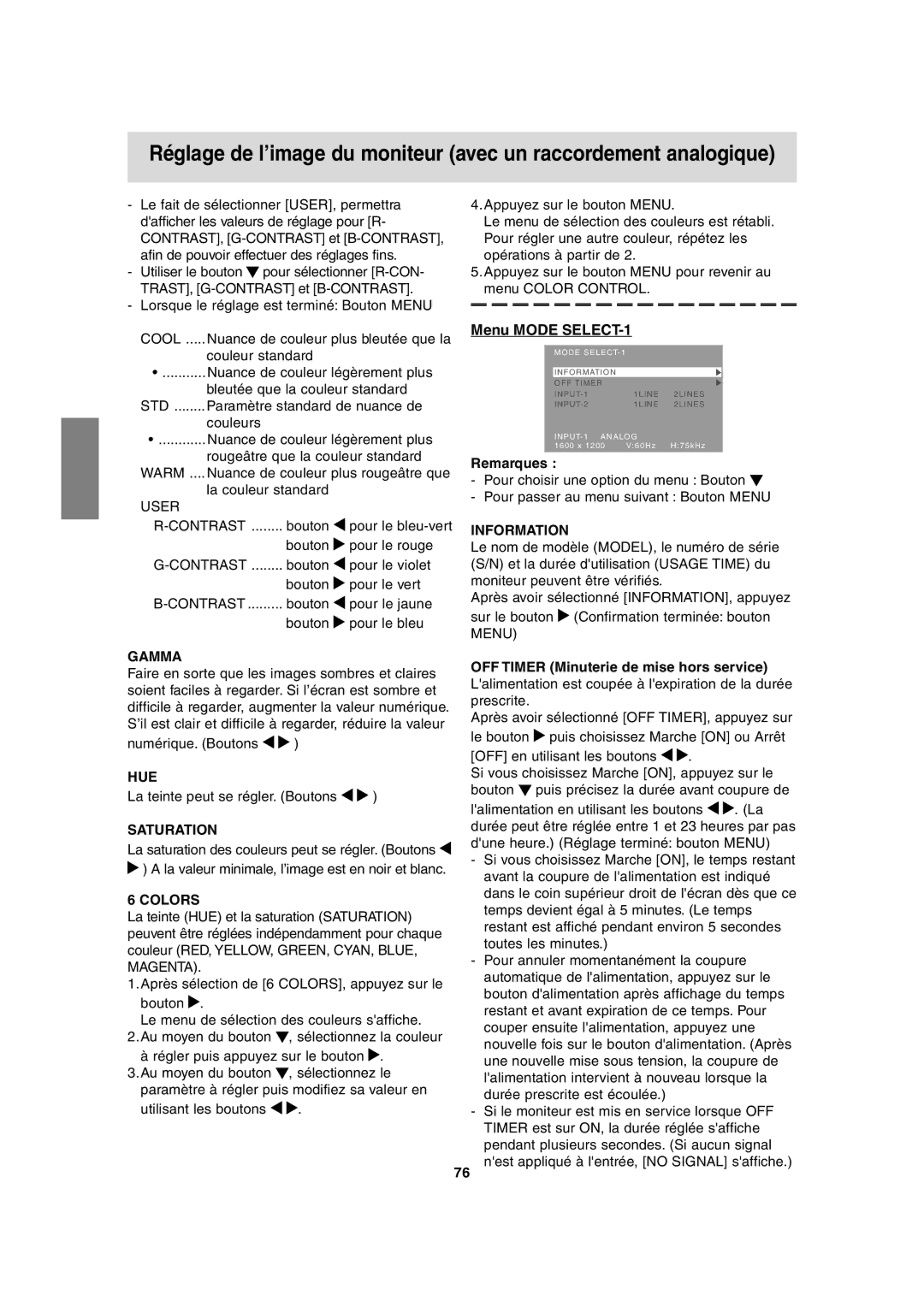 Sharp LL-T2020 operation manual Menu Mode SELECT-1, User 