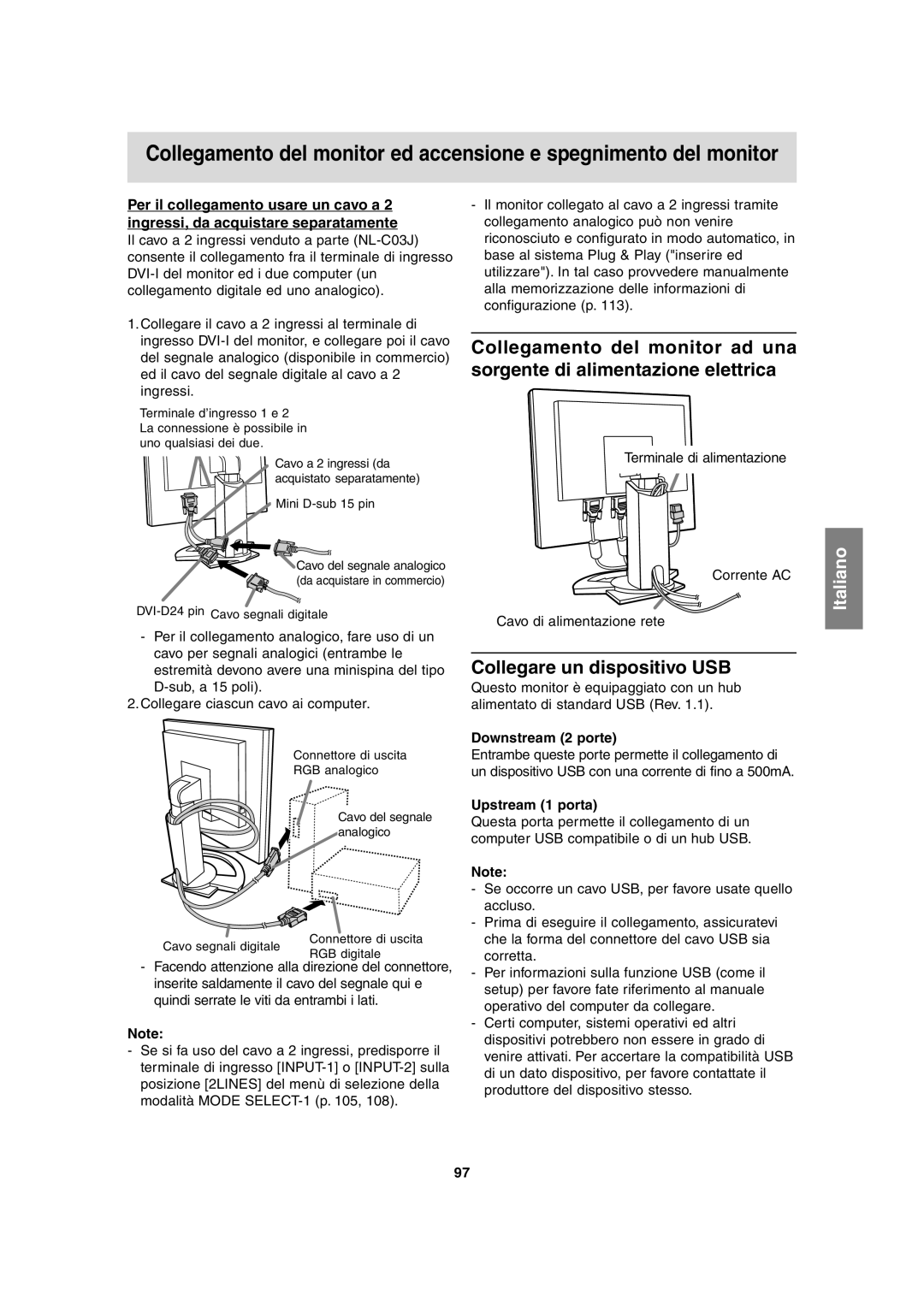 Sharp LL-T2020 operation manual Collegare un dispositivo USB, Downstream 2 porte, Upstream 1 porta 