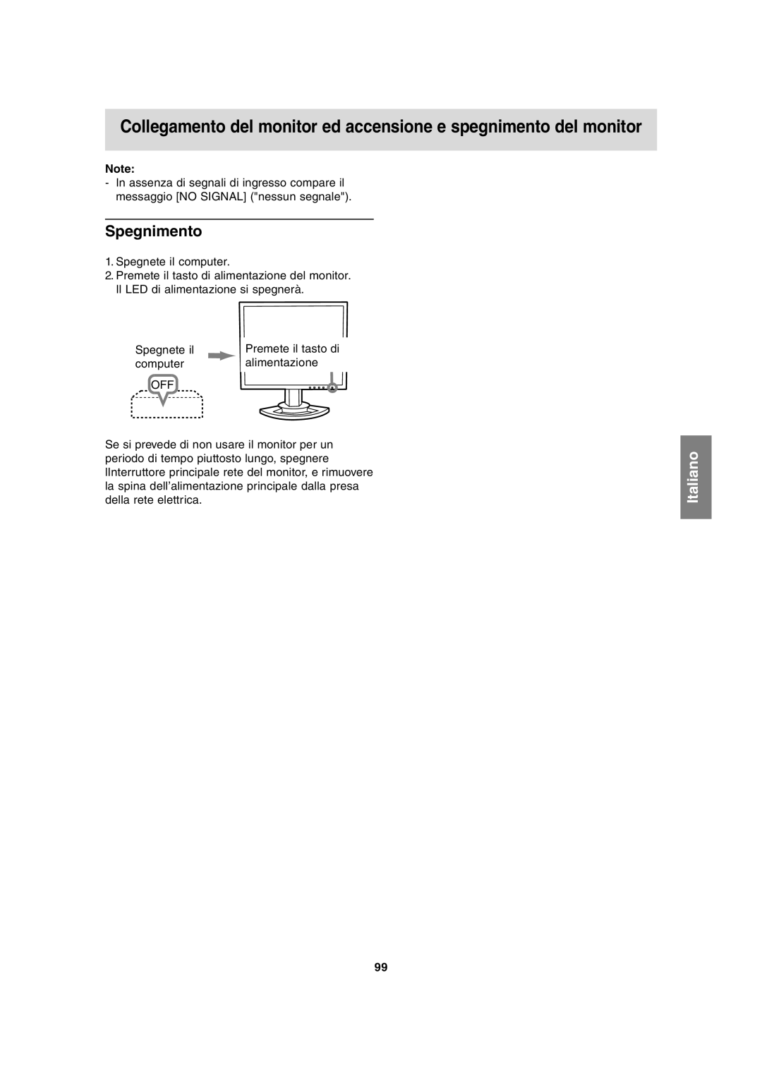 Sharp LL-T2020 operation manual Spegnimento 