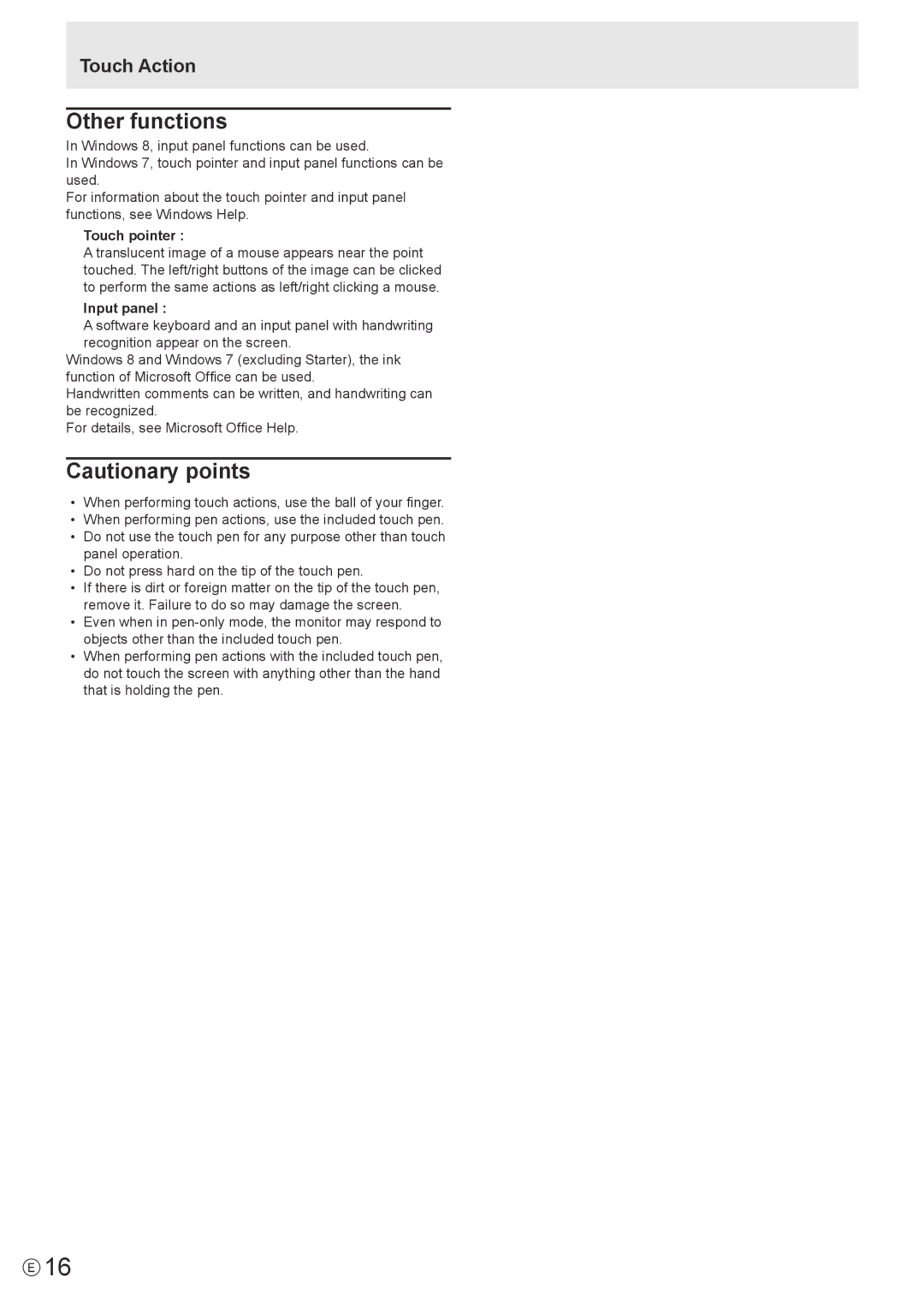 Sharp LLS201A, LL-S201A operation manual Other functions, Touch pointer, Input panel 