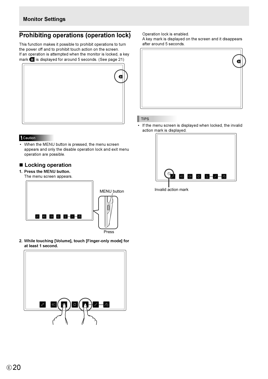 Sharp LLS201A, LL-S201A operation manual Prohibiting operations operation lock,  Locking operation 